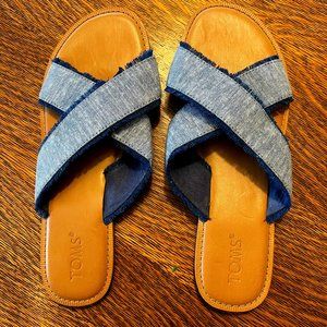 TOMS Leather & Denim Sandals - Size 10